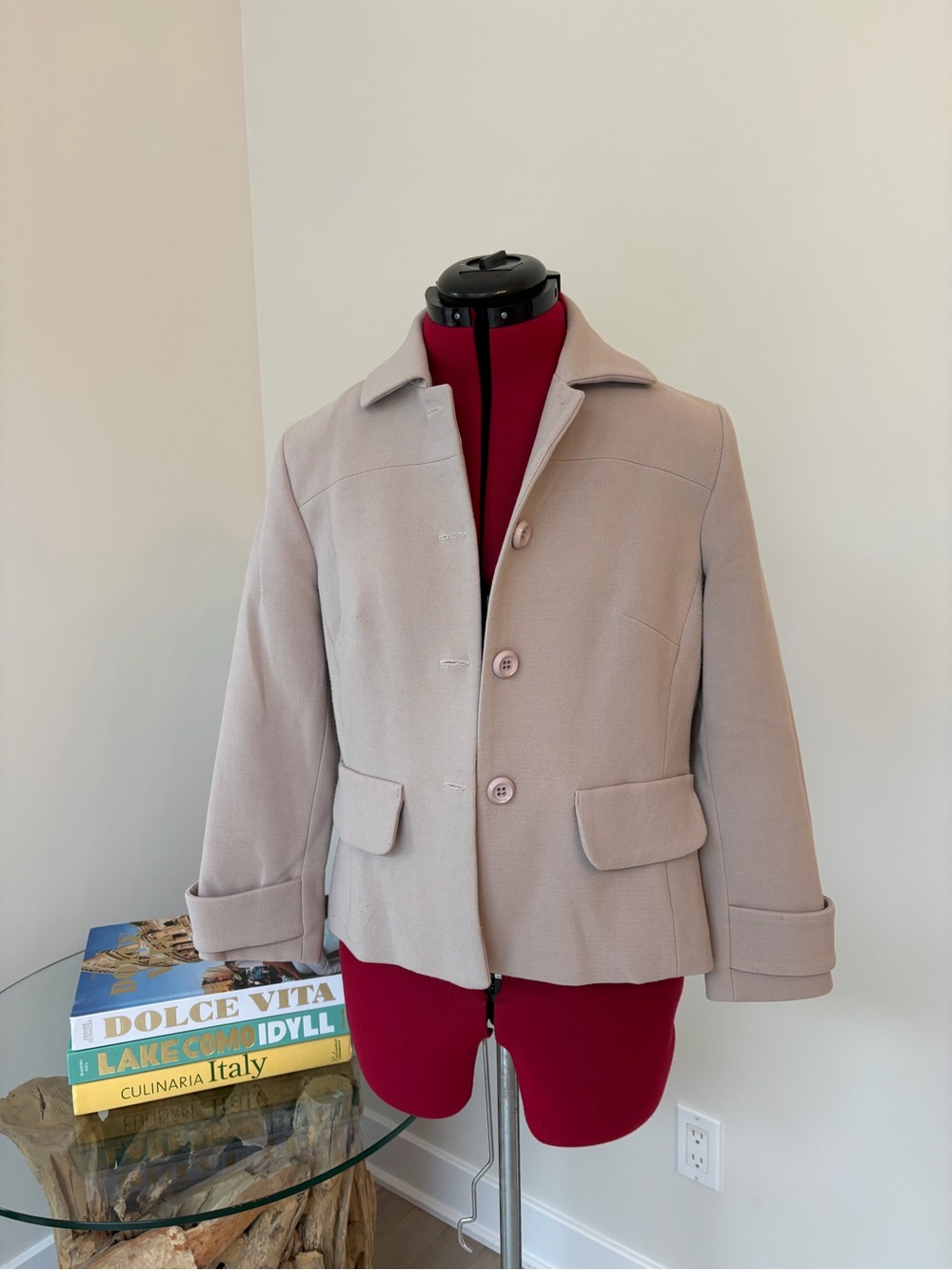 Women's Beige Short Button-Front Blazer Jacket